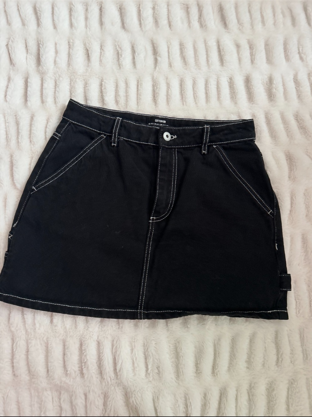 Cotton On Black Mini Skirt with White Contrast Stitching
